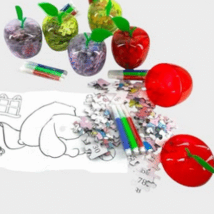 علب  شكل تفاح دخلها تركيب بزل وتلوين