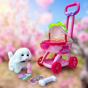 الكلب الاليف مع العربة